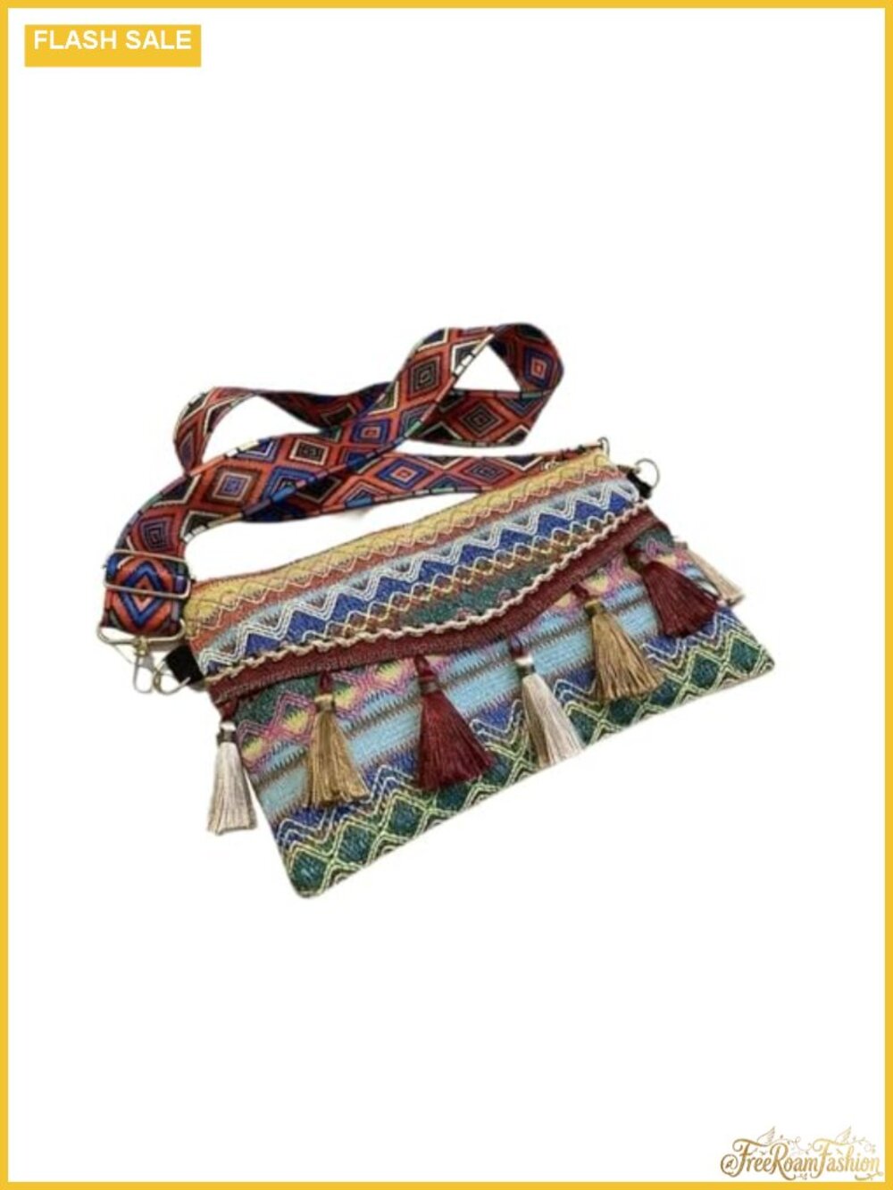 Boho Crossbody Bag or Fanny Pack with Tassel Trim, Adjustable Strap, Zip Closure
